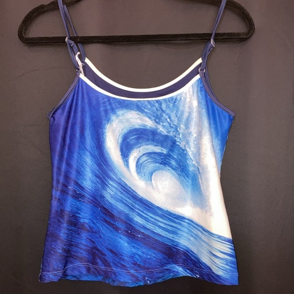 Blue, Wave, Print, Women's, Top, summer, beach, y2k, swim, vintage, boat, 2000s - Picture 4 of 8